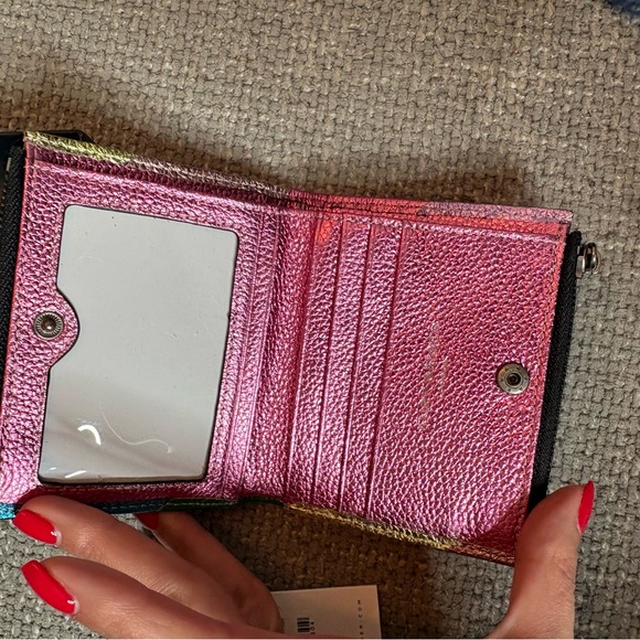 Kurt Geiger Mini Kensington Metallic Leather Bifold Wallet Pink Multi Eagle Head - Picture 7 of 16